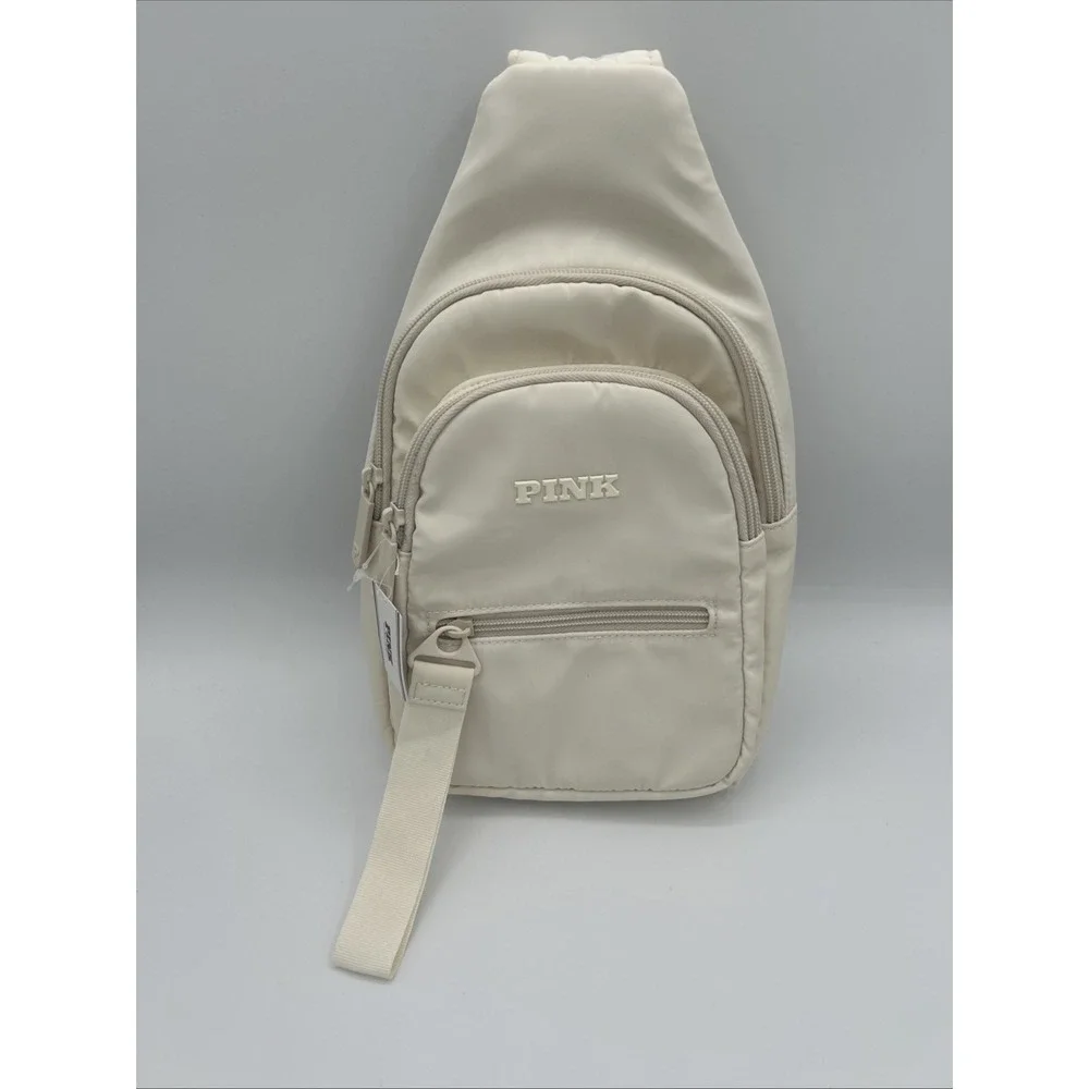Victoria's Secret PINK Nylon Sling Backpack Bag Small Off White Color NWT